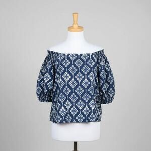 Velvet blue & white batik blouse, size S